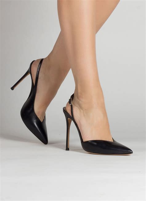 black high heel slingback shoes.